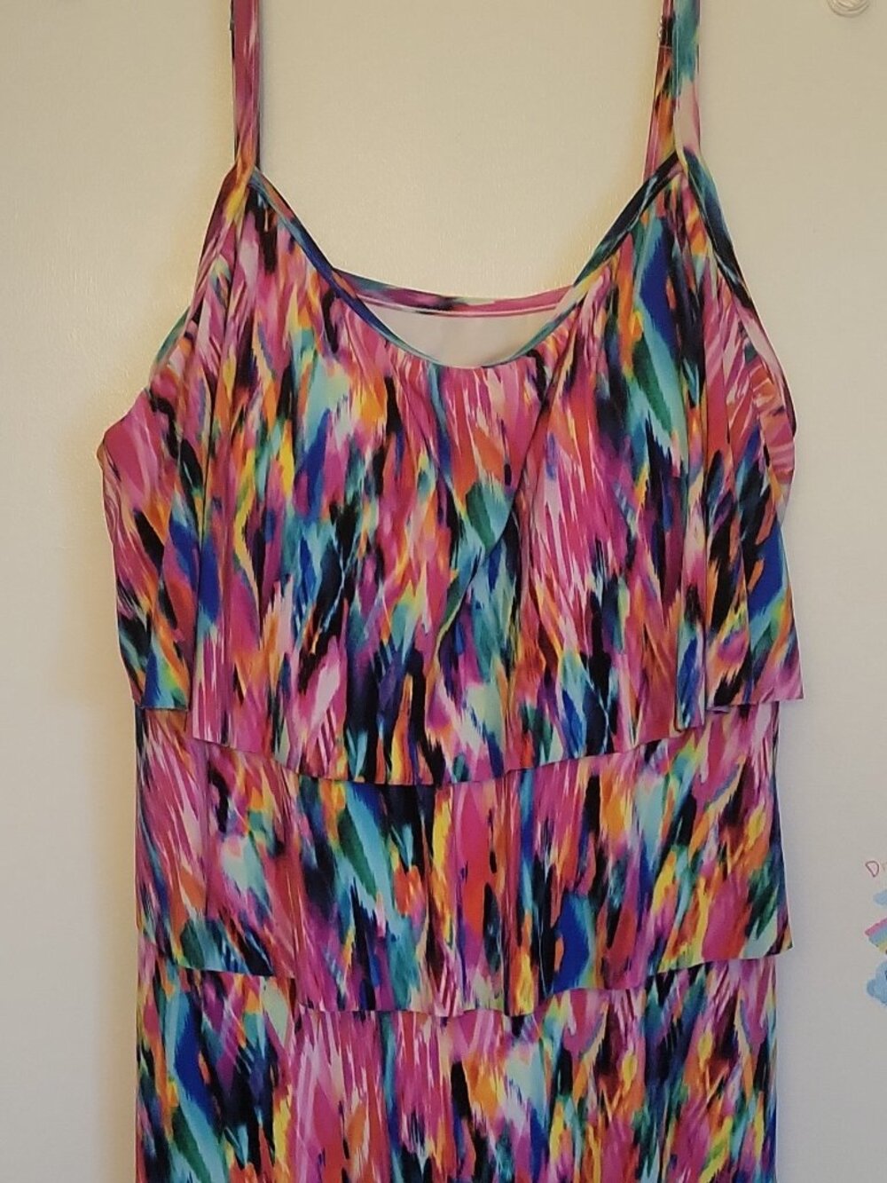 Plus 24W Multicolor Geometric Tankini Swim TOP Adjustable Straps Lined Polyester
